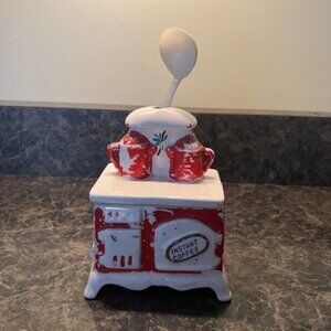 Vintage 1950s Lego Japan Ceramic Mini Cook Stove Instant Coffee Container